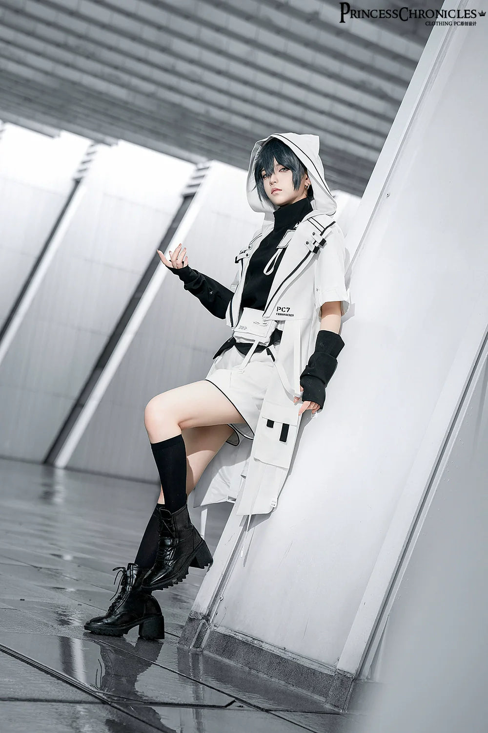 Princess Chronicles - White Cat - Futuristic Style Cool Lolita Pants Suit With Cat Ear Coat