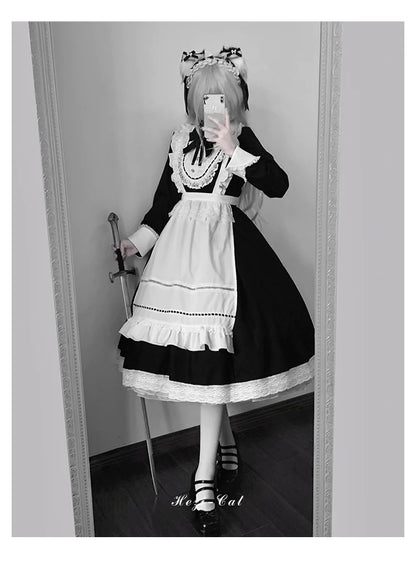 Hezi's Cat Haven - Black Cat Butler - Maid Lolita OP Dress Elegant Black and White Dress