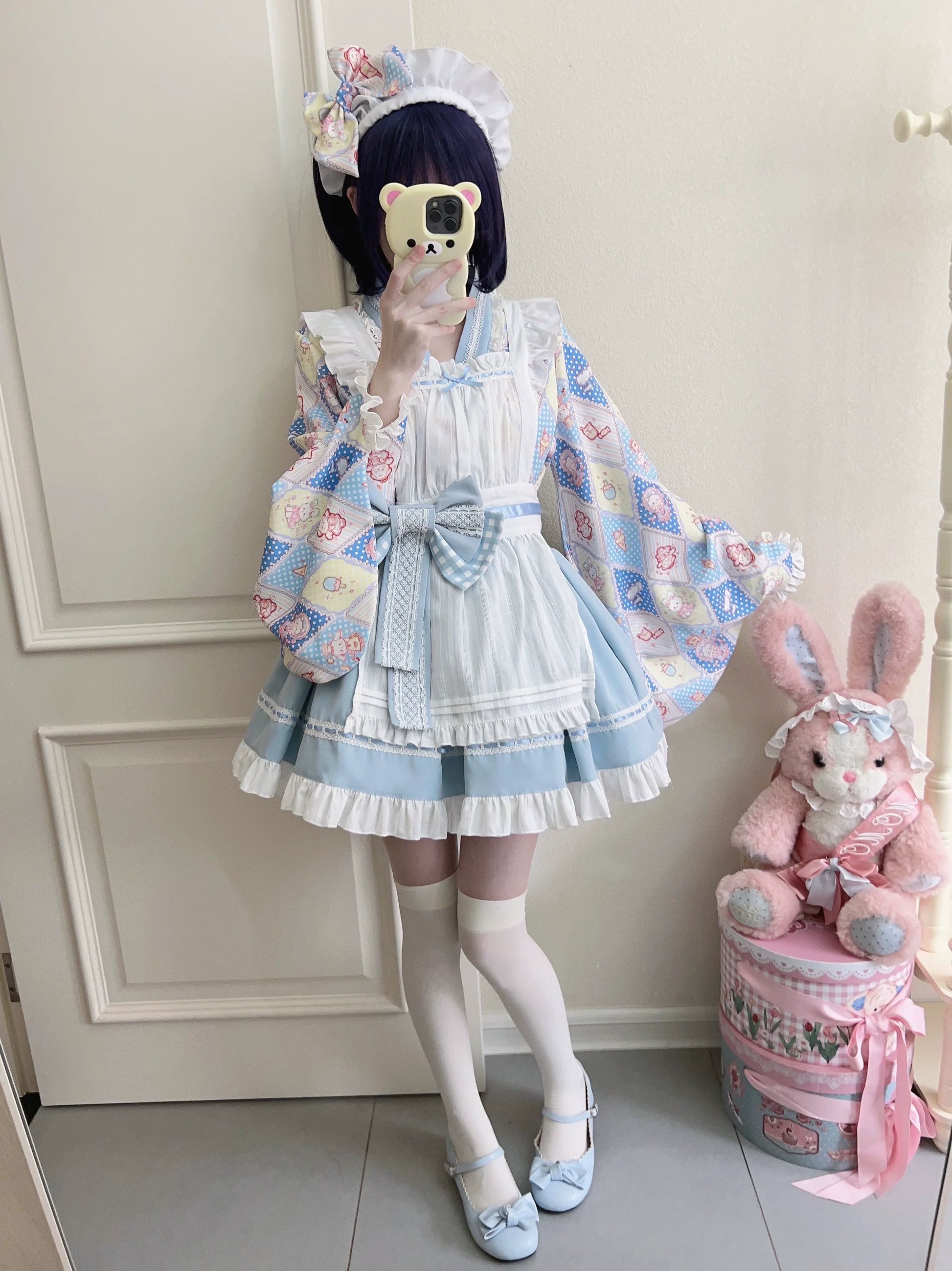 Sugar Girl - Showa Sweetness - Maid Wa Lolita Skirt Set Cute Summer Lolita Bow Apron