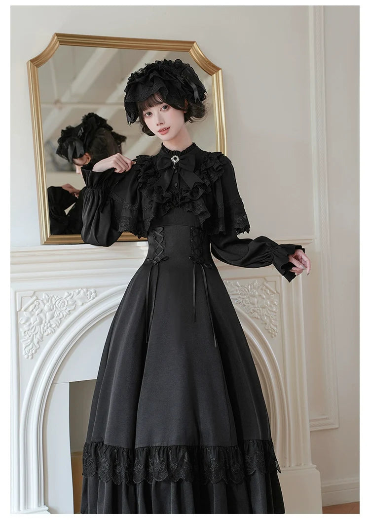 With PUJI - White Daylight - Elegant Lolita Long Sleeve OP Dress, Side Zipper
