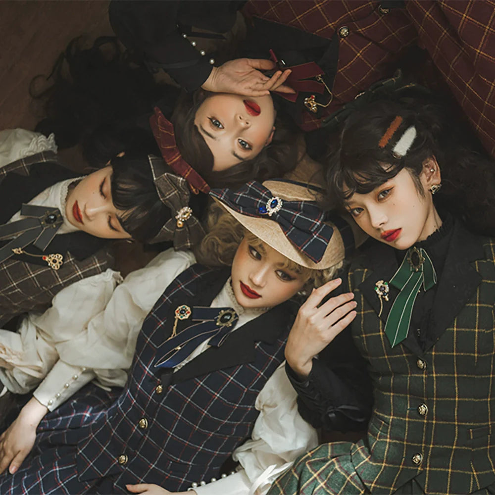 Miss Point - Rose - Elegant Lolita Fishbone Grid Skirt Customized