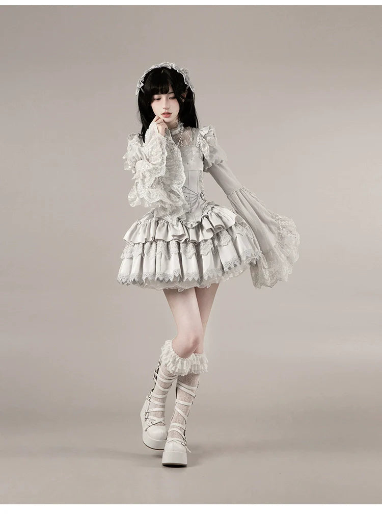 With PUJI - Letter and Poetry ﾂｷ Humanoid Robot - Silver Gothic Lolita Mermaid Skirt Set