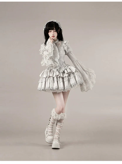 With PUJI - Letter and Poetry ﾂｷ Humanoid Robot - Silver Gothic Lolita Mermaid Skirt Set