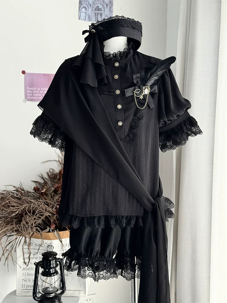 CastleToo - Black Moonlight - Ouji Lolita Chiffon Shirt Outfit
