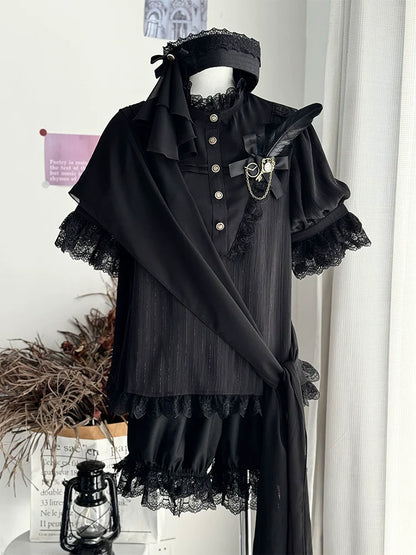 CastleToo - Black Moonlight - Ouji Lolita Chiffon Shirt Outfit