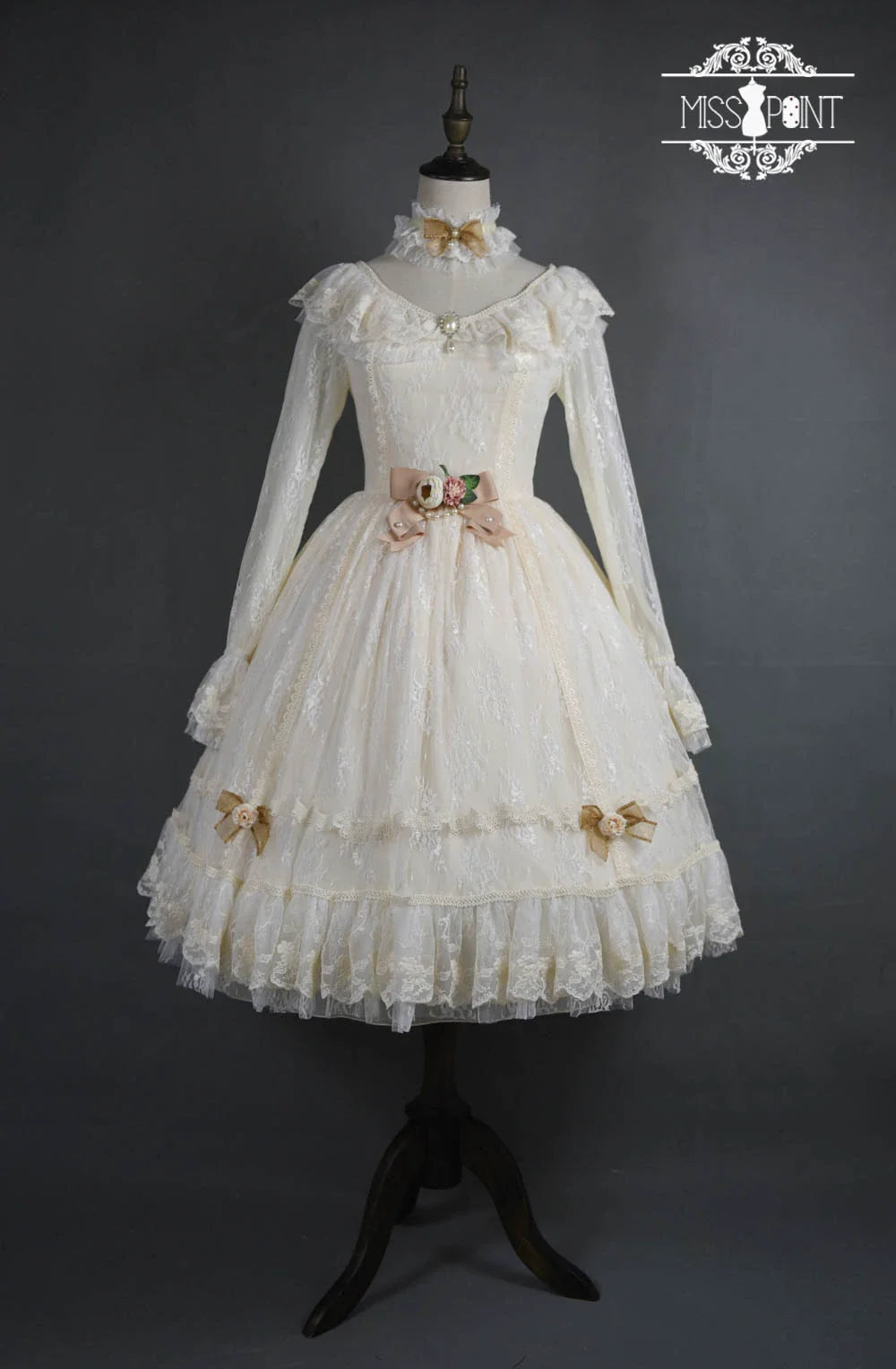 Miss Point - Dawn Girl - Reto Elegant lolita OP Dress Lace Long Sleeve