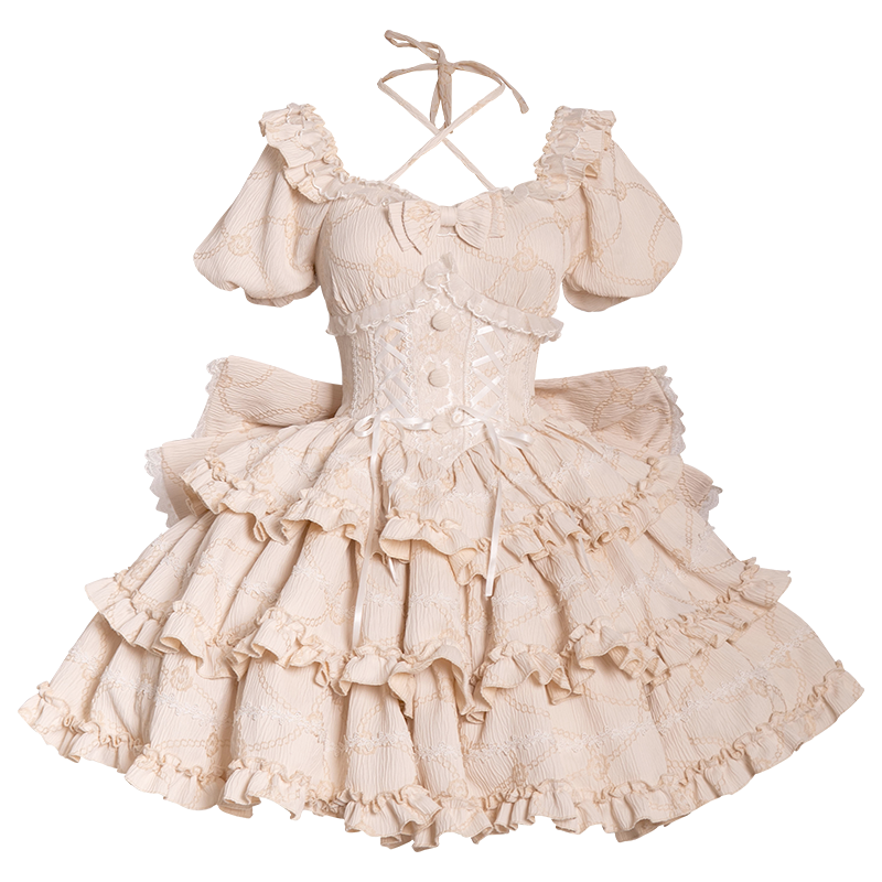 OCELOT - Puff Rose - Sweet Lolita OP Princess Bow Trailing Lolita Dress