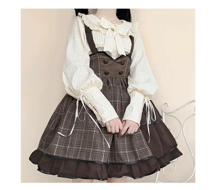 Honey Machine - Vanilla Latte - Retro Lolita Shirt Mutton Sleeve Innerwear