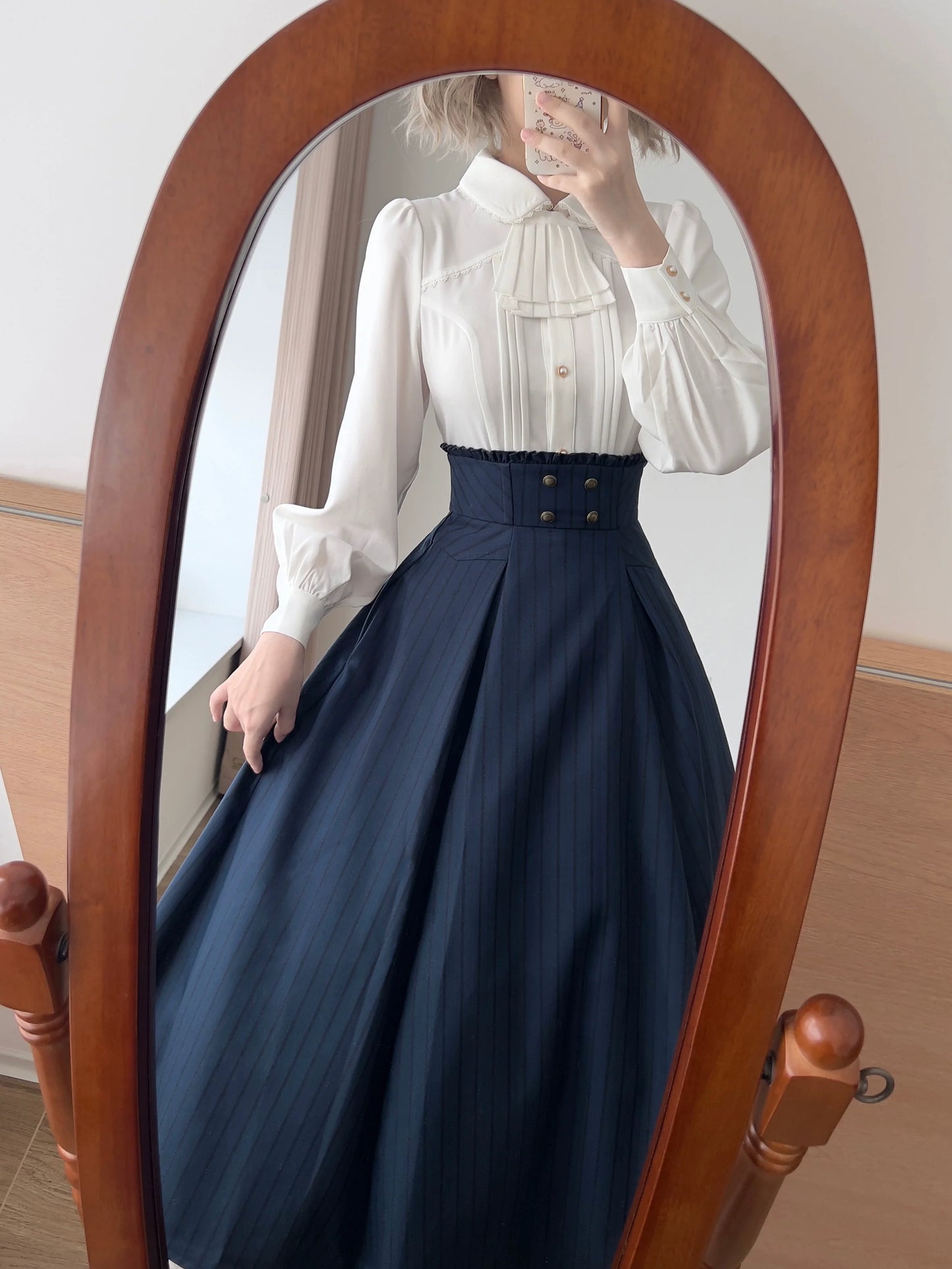 Forest Wardrobe - Forest Log - Classic Lolita Fishbone Striped Skirt, Side Pockets