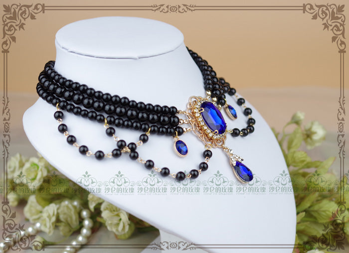 Rose of Sharon - Customized Lolita Pearl Necklace with Gemstone Pendants