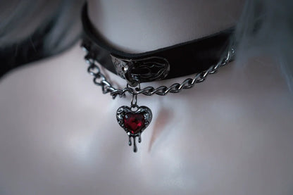 Strange Sugar - Gothic Lolita Choker Faux Leather Heart Pendant Necklace