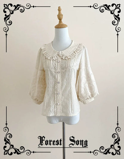 Forest Song - Daily Lolita Shirt Apricot Embroidered Blouse