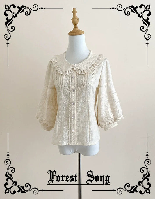 Forest Song - Daily Lolita Shirt Apricot Embroidered Blouse