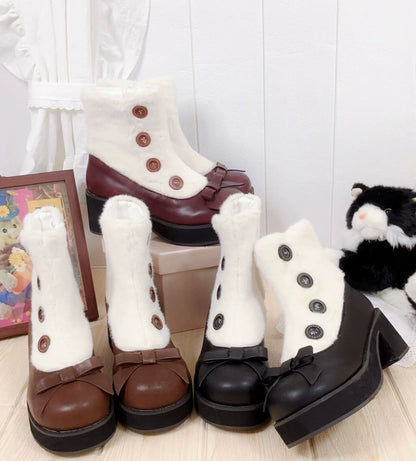 Dolly Doll - Winter Lolita Boots Fur Mary Jane Lolita Low Heel Shoes
