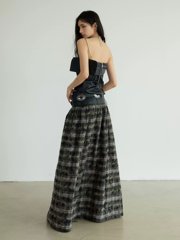 High-Waist Leather Retro Maxi Long-Skirt