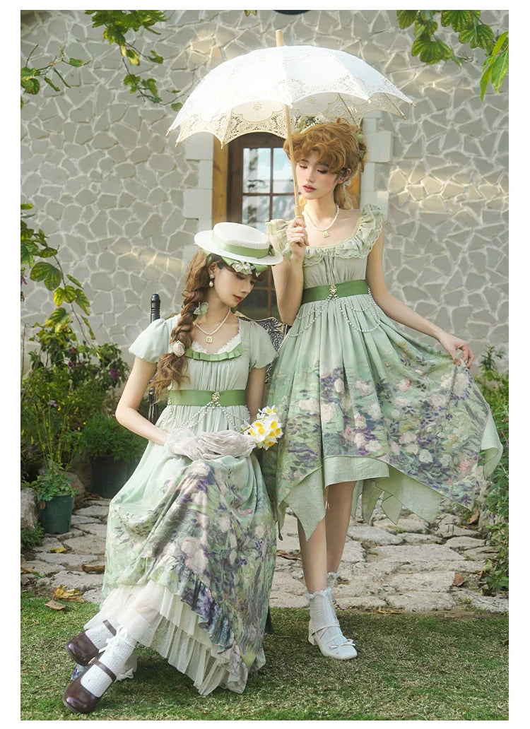 With PUJI - Blooming Rose - Chiffon Classic Lolita Dress Set Painting Styled OP & JSK