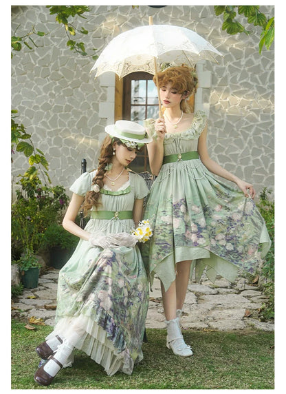 With PUJI - Blooming Rose - Chiffon Classic Lolita Dress Set Painting Styled OP & JSK