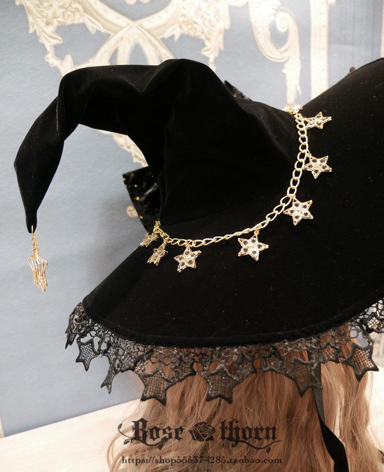 Rose Thorn - Polar Night Sky - Halloween Gorgeous Gilding Lolita Witch Hat