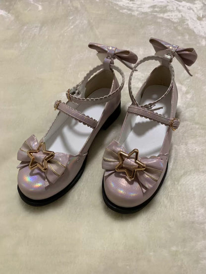Bubble Cat - Dreamy Starry - Sweet Lolita Shoes Low Heel Bow Shoes