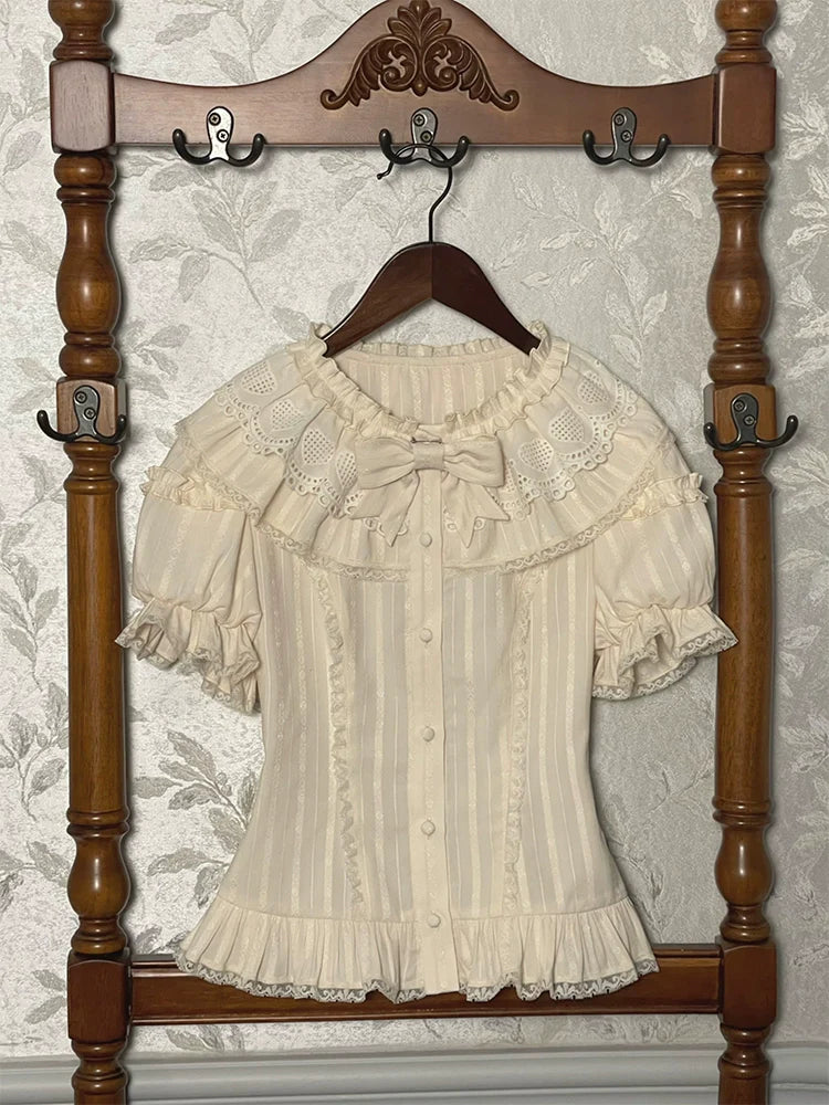 Alice Girl - Sea Salt Fairytale - Sweet Lolita Blouse Short Puff Sleeves Lolita Shirt