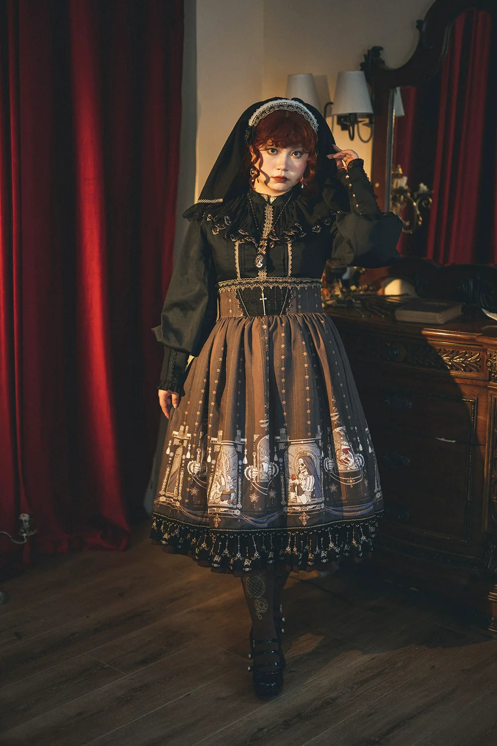 Miss Point - Demon Hunting Notes - Fishbone Gothic Lolita Skirt