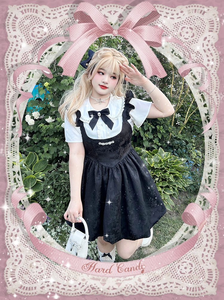 Yingtang - Plus Size Lolita Dress Set Short Sleeve Shirt