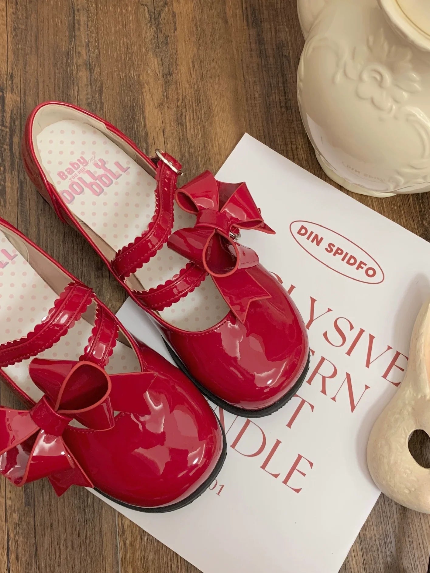 Dolly Doll - Apple Candy - Mary Jane Lolita Shoes Bow PU Low-Mid Heel Shoes