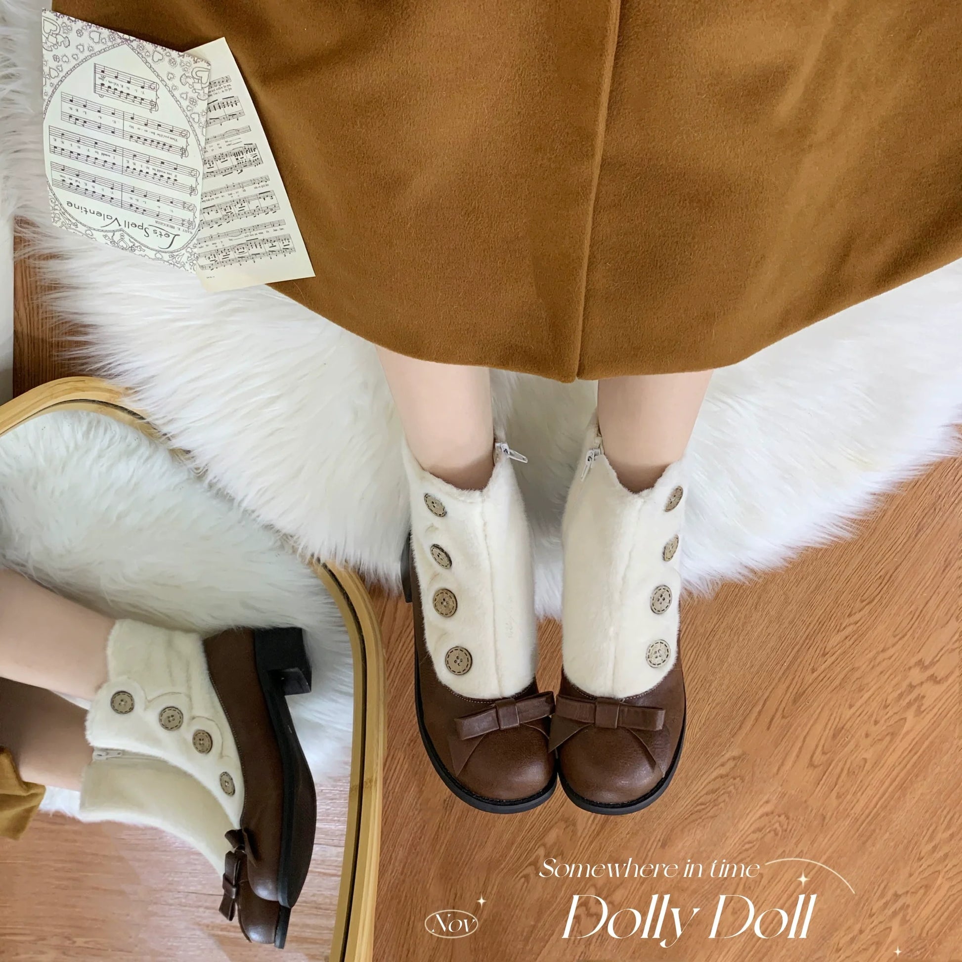 Dolly Doll - Winter Lolita Boots Fur Mary Jane Lolita Low Heel Shoes