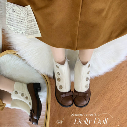 Dolly Doll - Winter Lolita Boots Fur Mary Jane Lolita Low Heel Shoes
