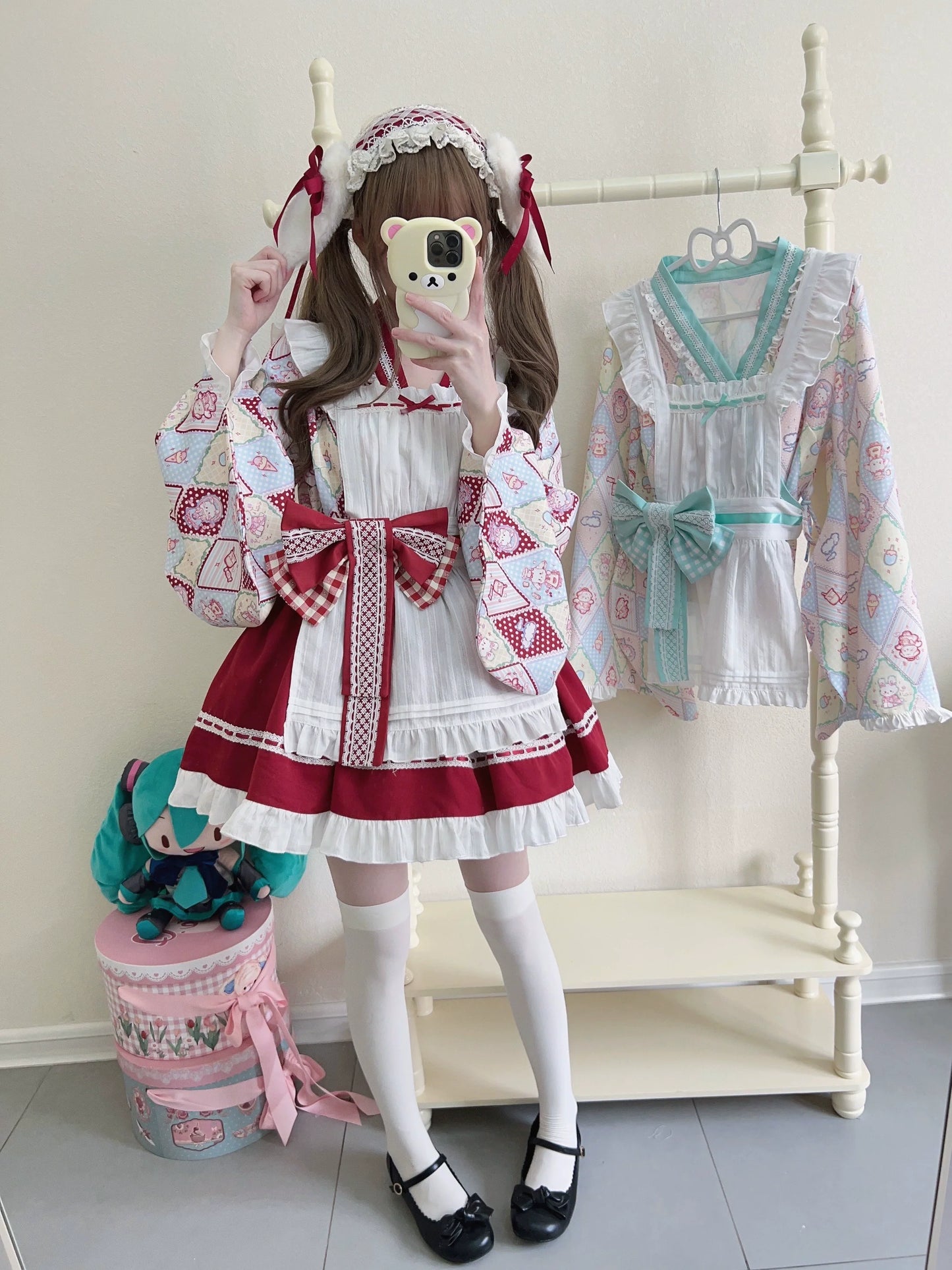 Sugar Girl - Showa Sweetness - Maid Wa Lolita Skirt Set Cute Summer Lolita Bow Apron