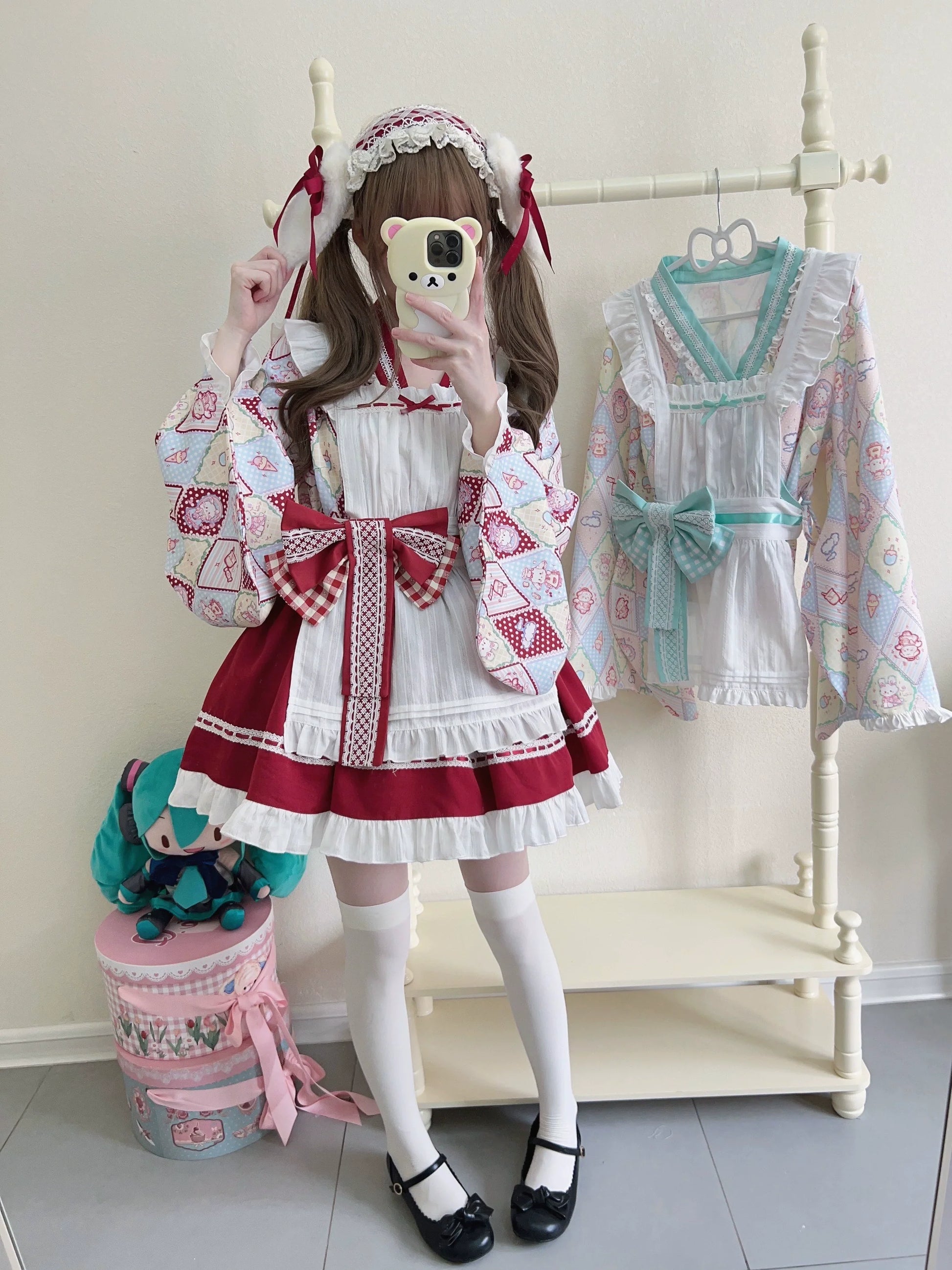 Sugar Girl - Showa Sweetness - Maid Wa Lolita Skirt Set Cute Summer Lolita Bow Apron
