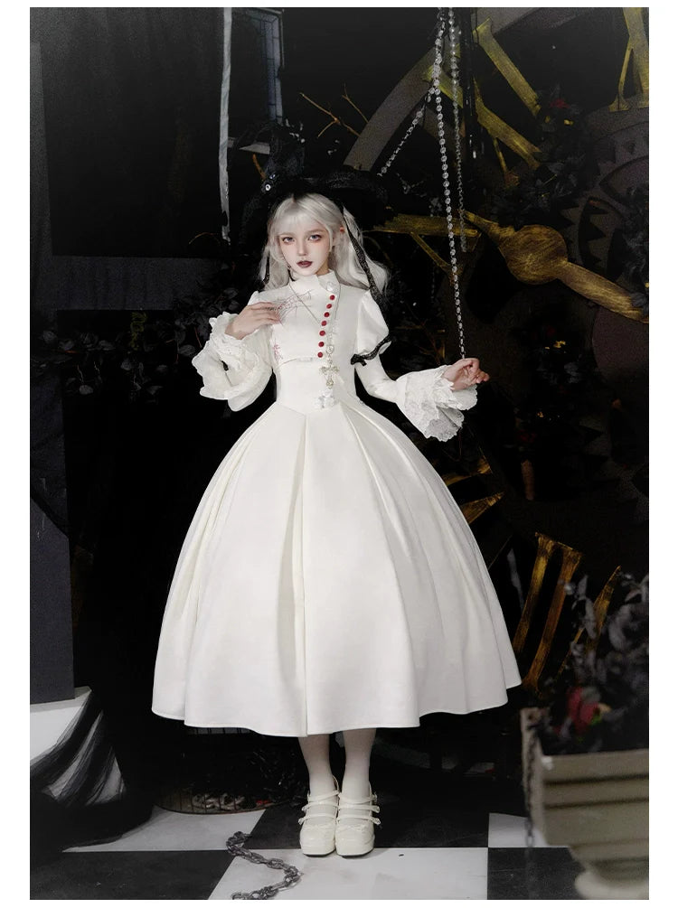 With PUJI - Enigmatic Night Poem - Halloween Gothic Lolita Fishbone Bustier Dress Embroidered Coat