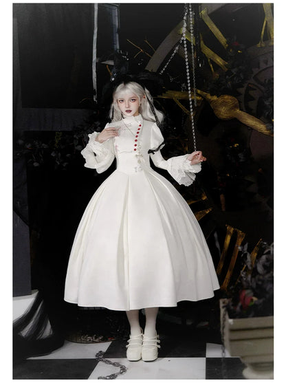 With PUJI - Enigmatic Night Poem - Halloween Gothic Lolita Fishbone Bustier Dress Embroidered Coat