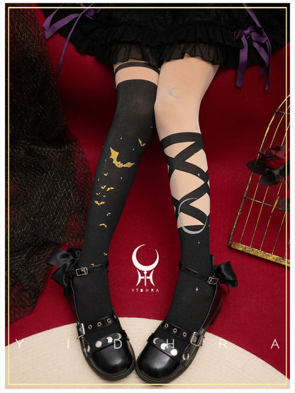 Yidhra - Night of Little Bats - Halloween Gothic Lolita Pantyhose, Bat Print