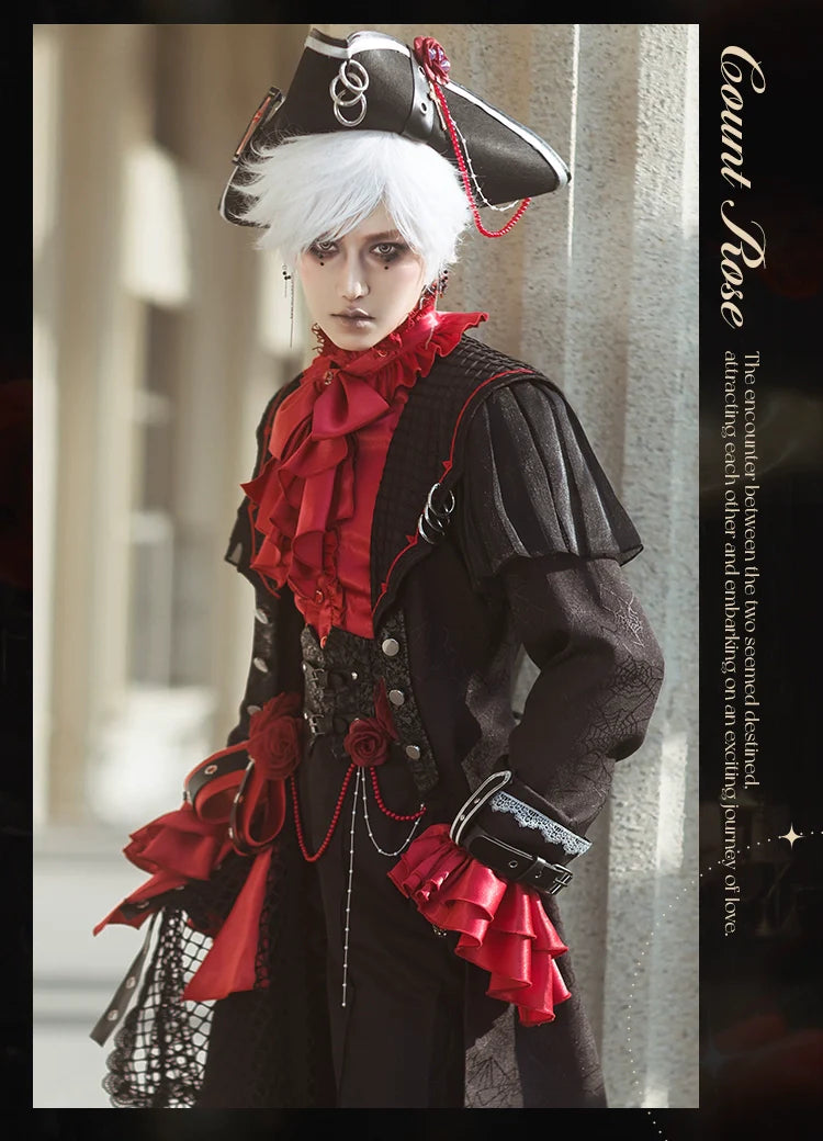 Forest Fluorescent Carps - Rose Countess - Ouji Lolita Pants Suit Prince Coat Elegant Shirt Trailing