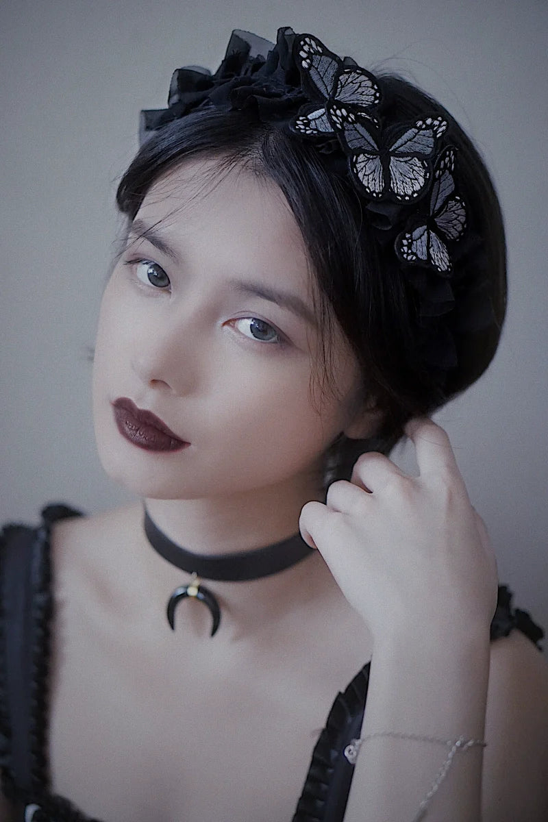 Strange Sugar - Gothic Lolita Black Headdress Butterfly KC Photography Props