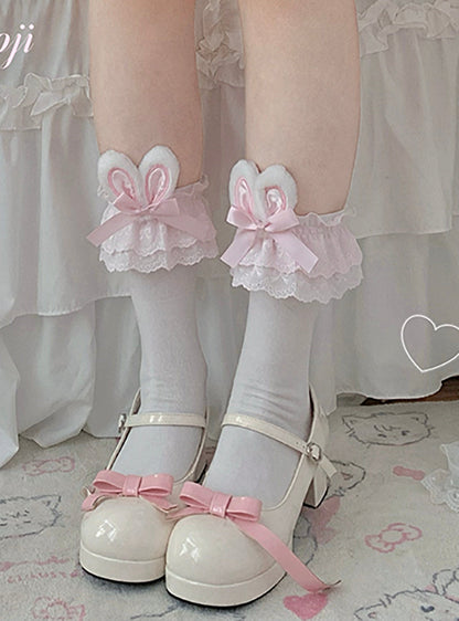 Roji roji - Cotton Lolita Bunny Ear Socks Summer Bow Short Socks