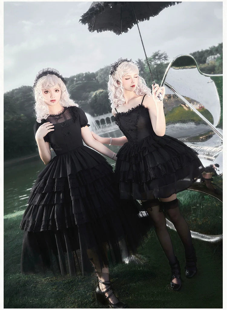 With PUJI - Ivory Tower Enhance - Elegant Lolita JSK Dress Tiered Drawstring OP