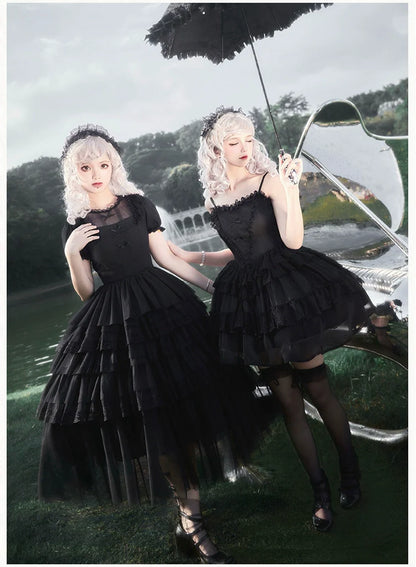 With PUJI - Ivory Tower Enhance - Elegant Lolita JSK Dress Tiered Drawstring OP