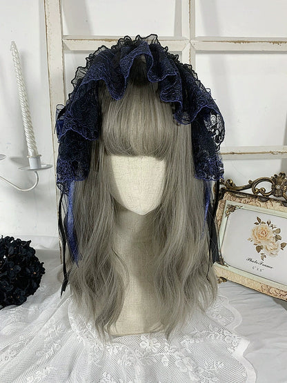 Sweet Jelly Lolita - Gothic Lolita Headband Black Bow Lace Hair Accessory