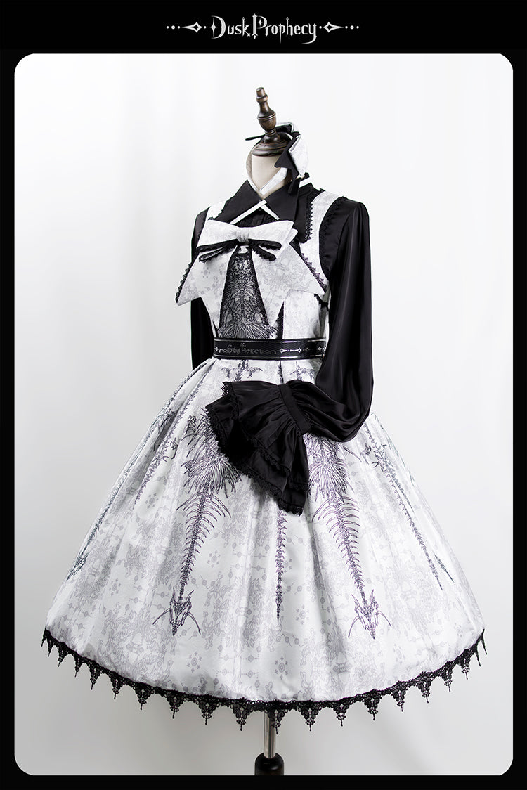 DuskProphecy - Coccyx - Elegant Lolita Dress High Waist Fishbone Print JSK Set