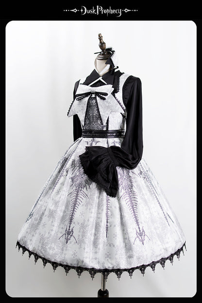 DuskProphecy - Coccyx - Elegant Lolita Dress High Waist Fishbone Print JSK Set