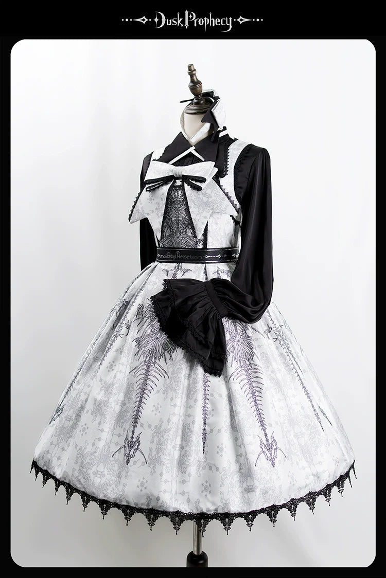 DuskProphecy - Coccyx - Elegant Lolita Dress High Waist Fishbone Print JSK Set