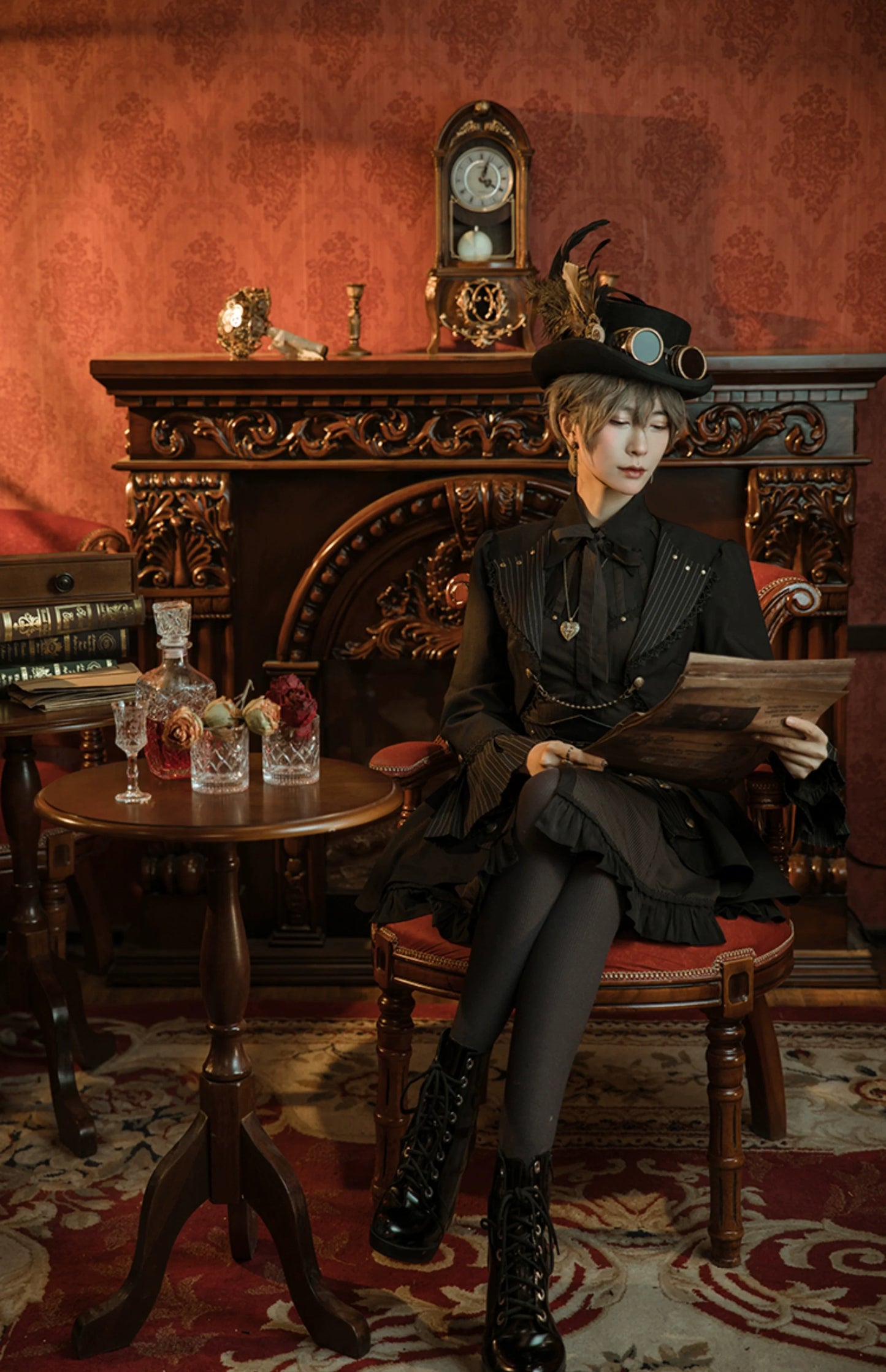 Mr. Yi's Steam Continent - Gothic Lolita Cardigan Long Sleeve Black Short Jacket