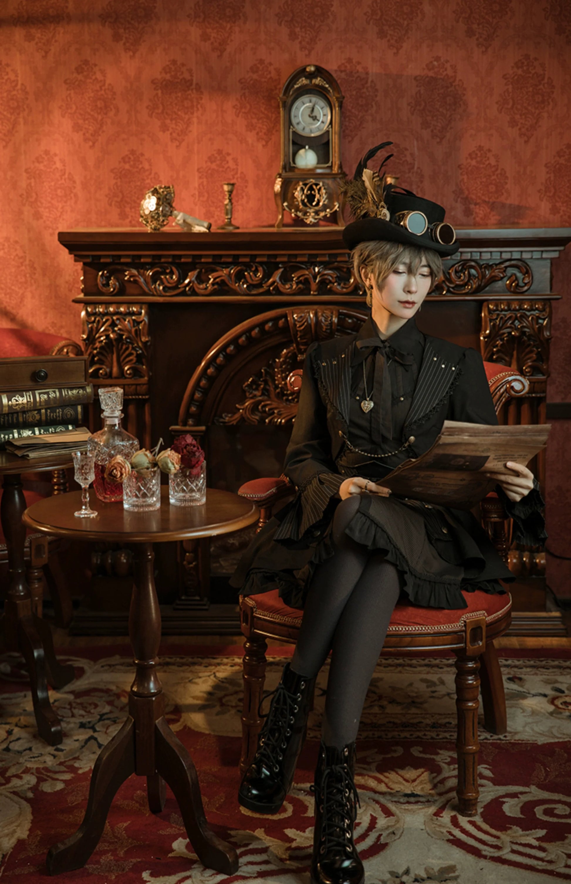 Mr. Yi's Steam Continent - Gothic Lolita Cardigan Long Sleeve Black Short Jacket