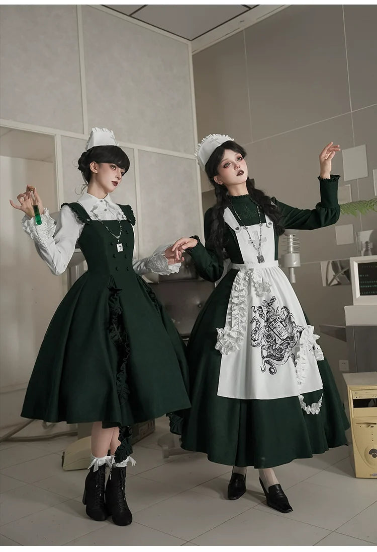 With PUJI - Letter and Poetry ﾂｷ Abyss Clinic - Gothic Lolita Green Dress Set