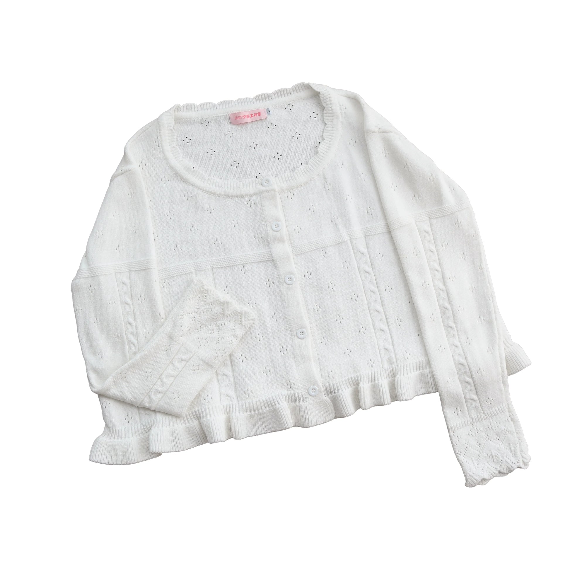 MIST - Kawaii Lolita Sweater Cardigan, Ruffled Lace Hem