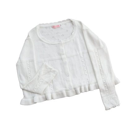 MIST - Kawaii Lolita Sweater Cardigan, Ruffled Lace Hem