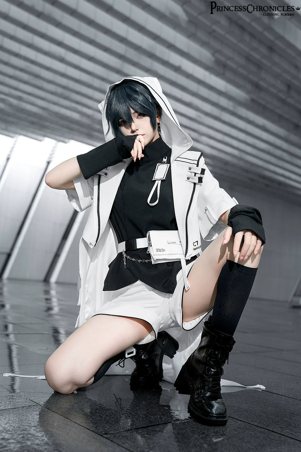 Princess Chronicles - White Cat - Futuristic Style Cool Lolita Pants Suit With Cat Ear Coat