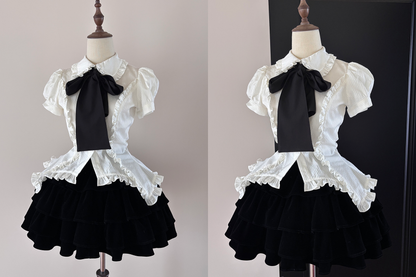 FlowerFairyDaily - Lilith - Gothic Lolita Short Sleeve Shirt, Detachable Tie